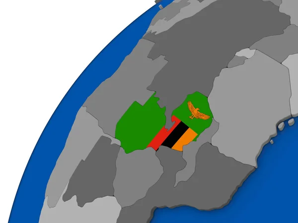 Zambiya siyasi dünya üzerinde bayrak ile — Stok fotoğraf