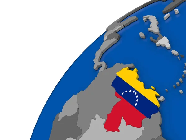 Venezuela met vlag op politieke wereldbol — Stockfoto