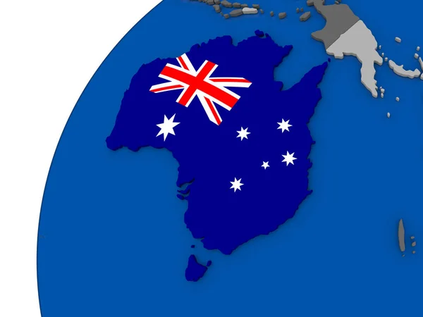 Australia con bandiera sul globo politico — Foto Stock