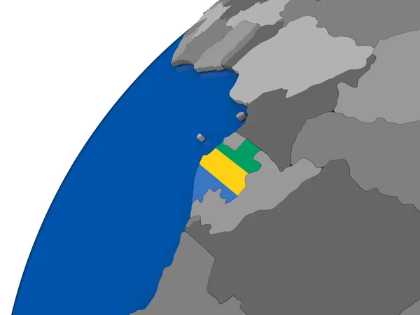 Gabon con bandiera sul globo politico — Foto Stock