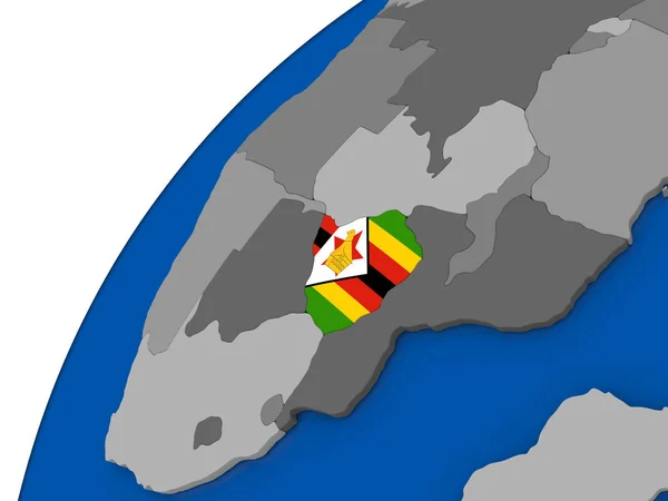 Zimbabwe with flag on political globe — Stock Photo, Image