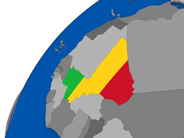 Mali siyasi dünya üzerinde bayrak ile — Stok fotoğraf