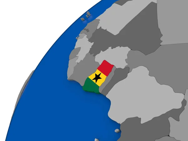 Ghana mit Fahne auf politischem Globus — Stockfoto