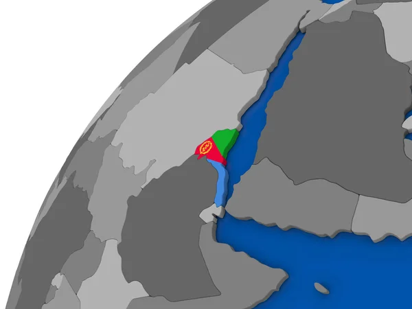 Eritrea mit Fahne auf politischem Globus — Stockfoto