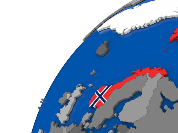 Noorwegen met vlag op politieke wereldbol — Stockfoto