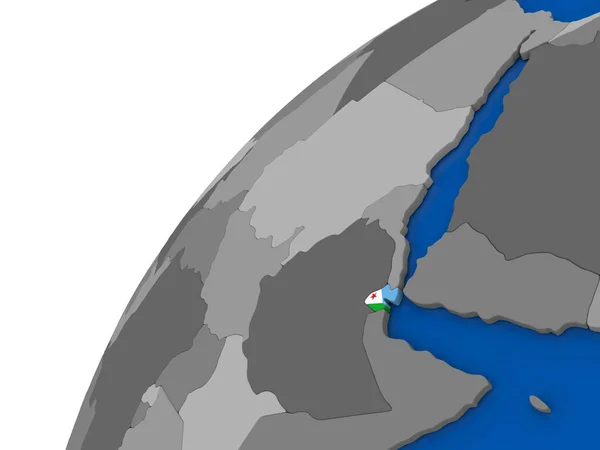 Dzsibuti zászló a politikai földgömb — Stock Fotó
