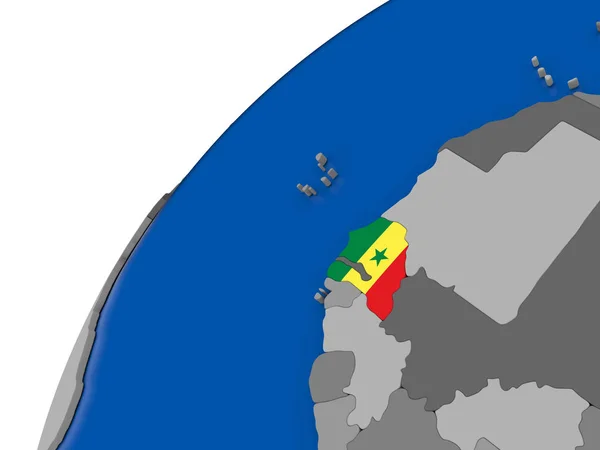 Сенегал с флагом на политическом глобусе — стоковое фото