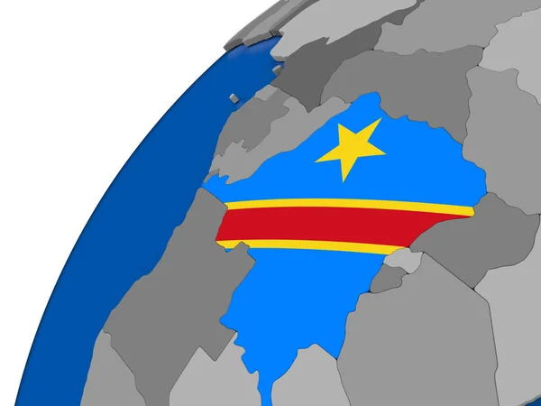 Demokratiska republiken Kongo med flagga på politiska jordglob — Stockfoto