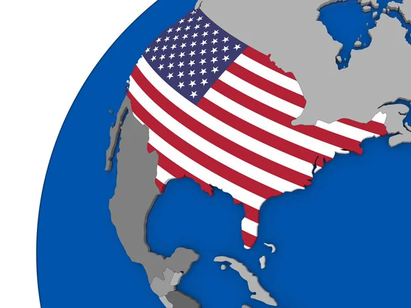 USA med flagga på politiska jordglob — Stockfoto