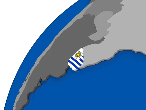 Uruguay met vlag op politieke wereldbol — Stockfoto