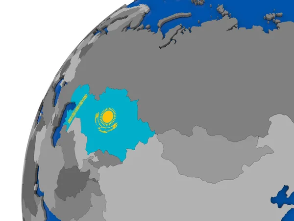 Kazachstan z flagą na Globus polityczny — Zdjęcie stockowe