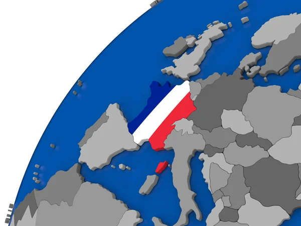 France avec drapeau sur le globe politique — Photo