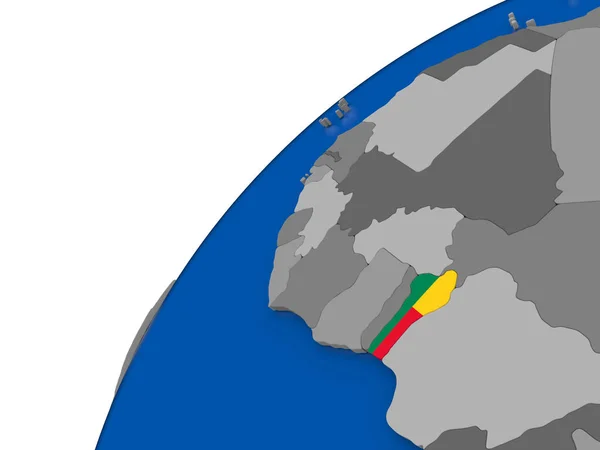 Benin med flagga på politiska jordglob — Stockfoto