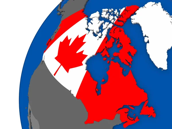 Kanada s vlajkou na politické globe — Stock fotografie