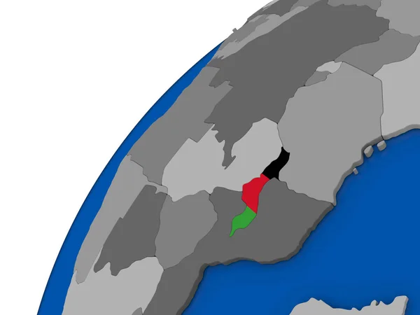 Malawi med flagga på politiska jordglob — Stockfoto