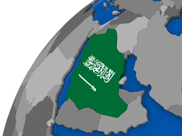 Arabie Saoudite avec drapeau sur le globe politique — Photo