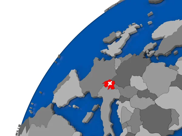 Zwitserland met vlag op politieke wereldbol — Stockfoto
