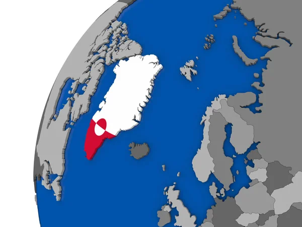 Grönland siyasi dünya üzerinde bayrak ile — Stok fotoğraf