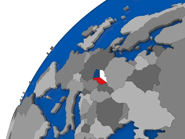 Tjeckien med flagga på politiska jordglob — Stockfoto