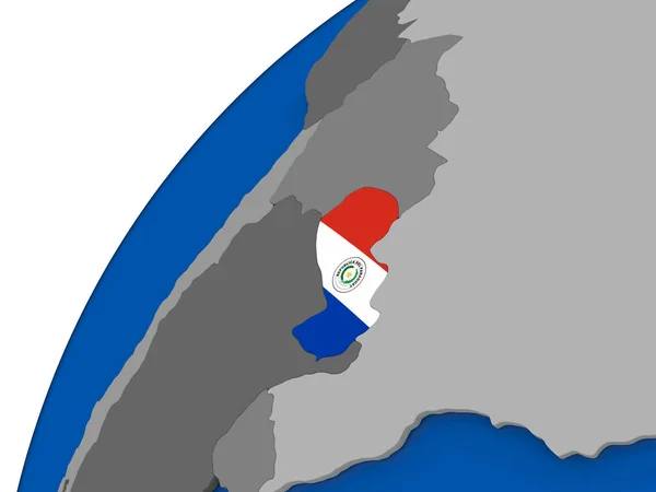 Paragwaj z flagą na Globus polityczny — Zdjęcie stockowe