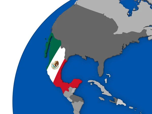 Mexiko mit Fahne auf politischem Globus — Stockfoto