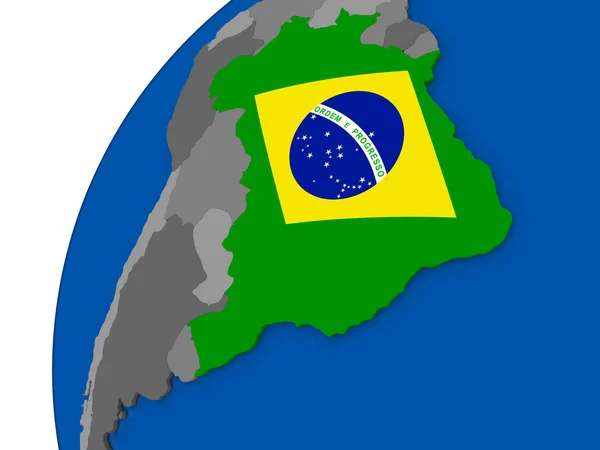 Бразилия с флагом на политическом глобусе — стоковое фото