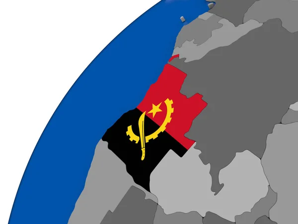 Angola s vlajkou na politické globe — Stock fotografie