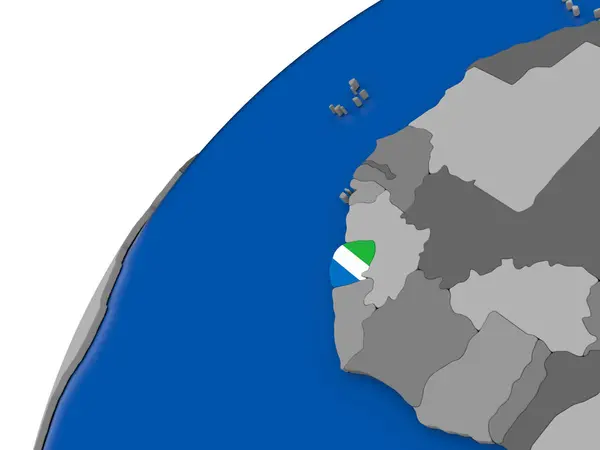 Sierra Leone z flagą na Globus polityczny — Zdjęcie stockowe