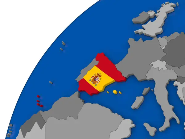 Spanien med flagga på politiska jordglob — Stockfoto