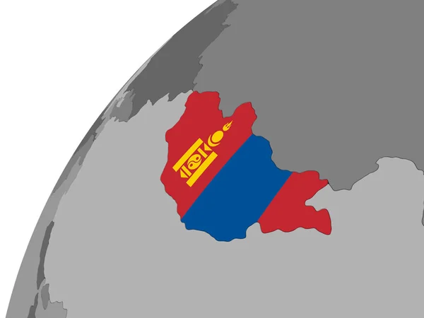 Монголия с флагом на политическом глобусе — стоковое фото