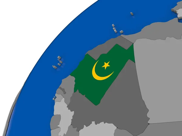 Mauritania con bandera en el mundo político —  Fotos de Stock