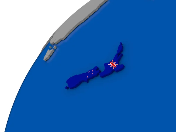 Nieuw-Zeeland met vlag op politieke wereldbol — Stockfoto