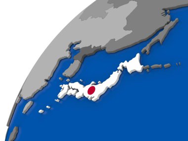 Siyasi dünya üzerinde bayrak ile Japonya