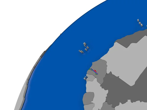 Gambia zászló a politikai földgömb — Stock Fotó