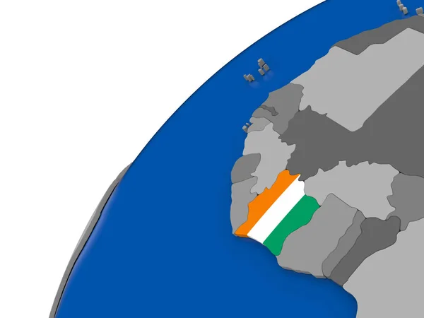 Elfenbenskusten med flagga på politiska jordglob — Stockfoto