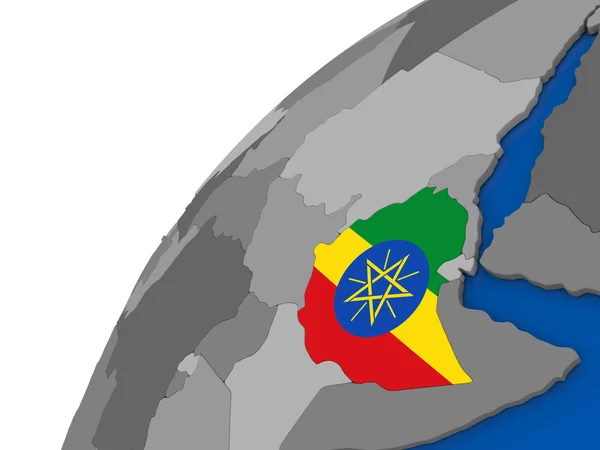 Etiopía con bandera en el mundo político — Foto de Stock