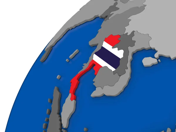 Thailand met vlag op politieke wereldbol — Stockfoto