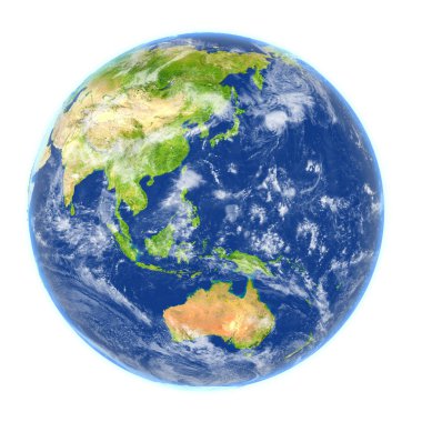 Australasia beyaz izole yeryüzünde
