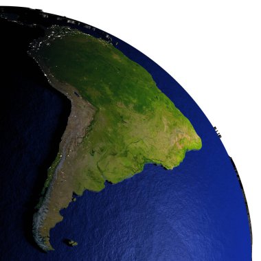 Güney Amerika gece kabarık arazi ile Dünya'nın modeli