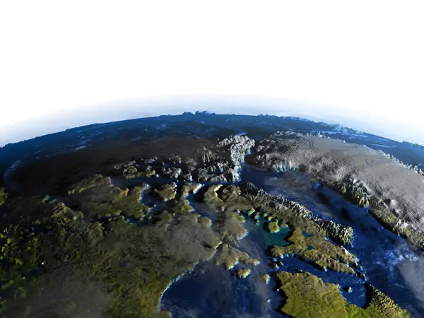 加拿大北部和格陵兰岛地球-可见海洋地板上 — 图库照片