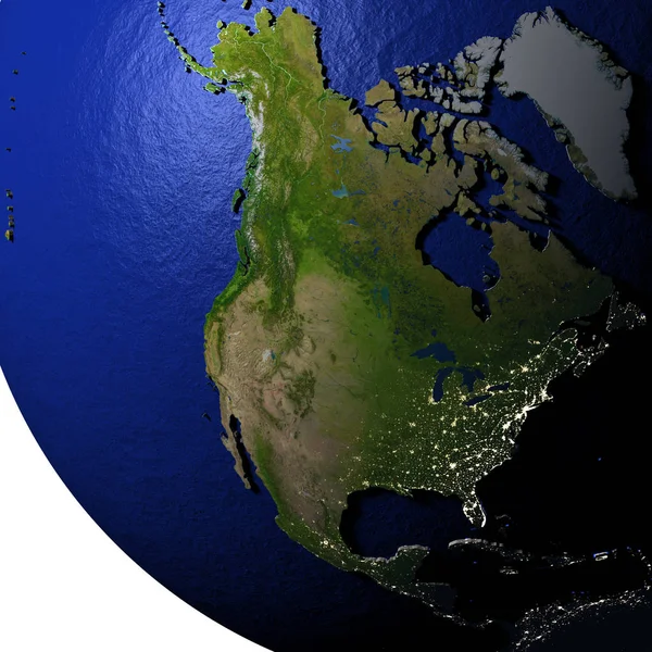 North America on model of Earth with embossed land — Stock Photo, Image