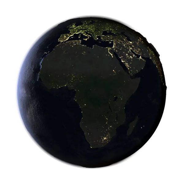 Africa sulla Terra di notte isolata su bianco — Foto Stock
