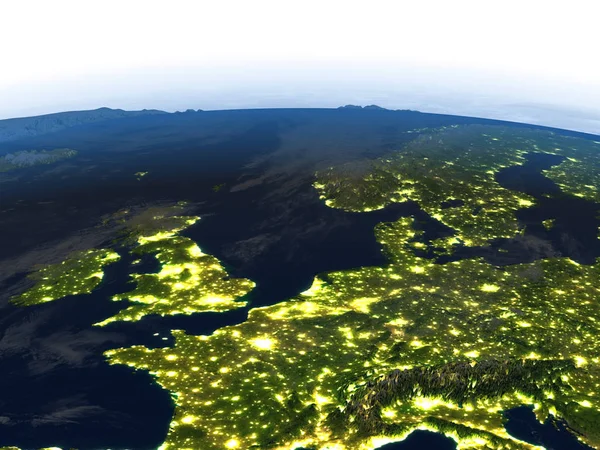 Europa occidentale di notte sul pianeta Terra — Foto Stock