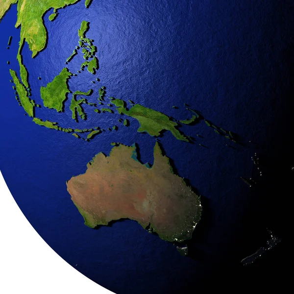 Australia on model of Earth with embossed land — Stock Photo, Image