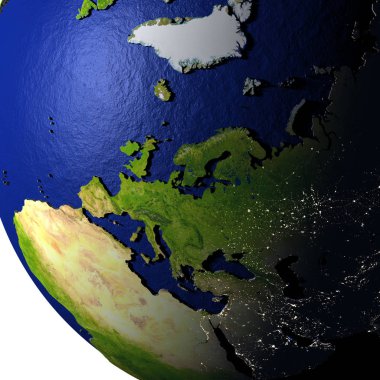 Avrupa dünya modeli ile kabarık arazi üzerinde