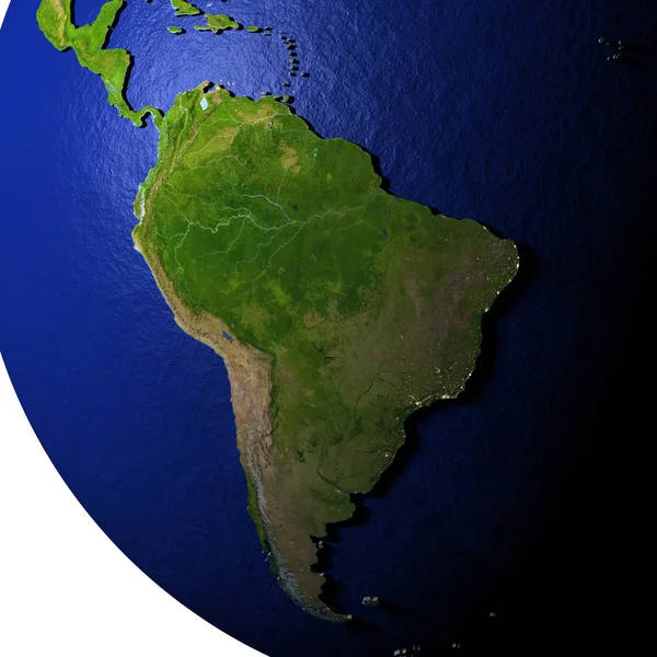 South America on model of Earth with embossed land — Stock Photo, Image