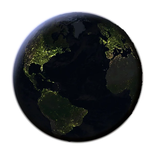 Norra halvklotet på jorden nattetid isolerad på vit — Stockfoto