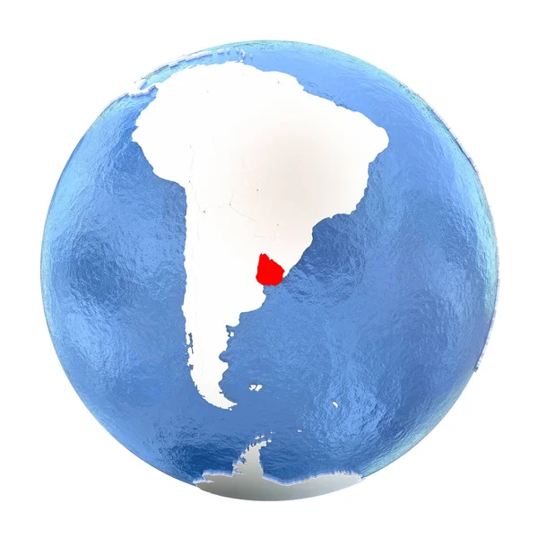 Uruguay sul globo isolato su bianco — Foto Stock