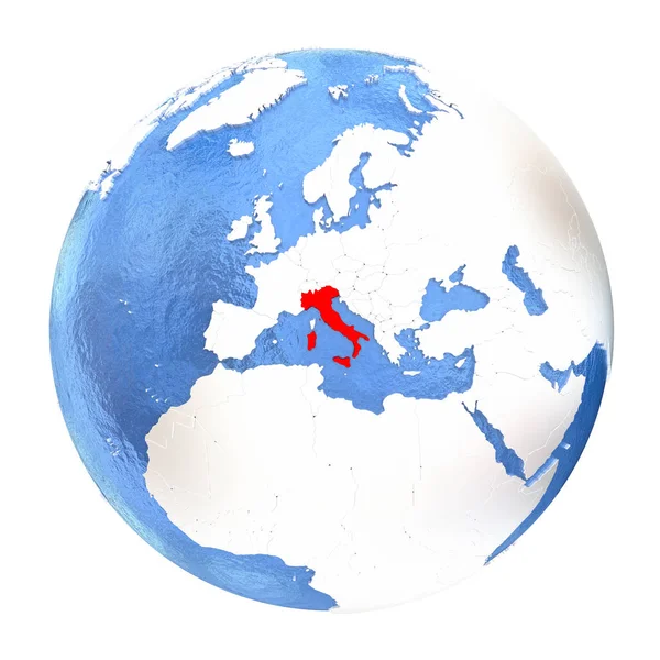 Италия на земном шаре изолированы на белом — стоковое фото