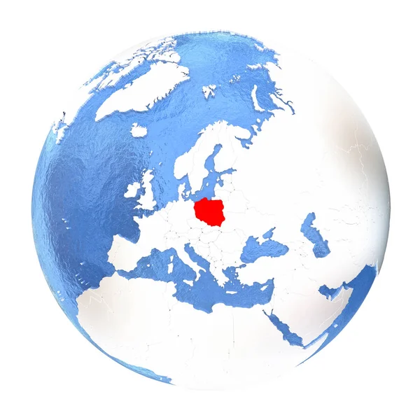 Polsko na zeměkouli izolované na bílém — Stock fotografie
